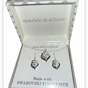 Sparkle Allure silver plated Swarovski Marcasite Open Heart Necklace&Earrings